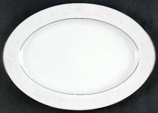 Sango Florence 12 Oval Serving Platter, Fine China Dinnerware   White,Gray Scro