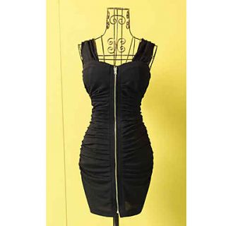 Nishang Sexy New Package Hip Club Zipper Vest Dress(Black)