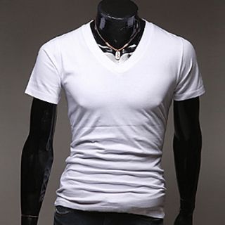 Aowofs HOT New Style Pure Color Korean Style Short sleeve V neck T shirt(White)