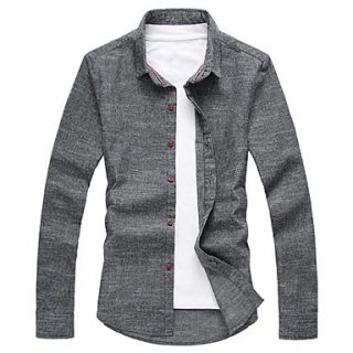 YiRANCP Mens Korean Style Simple Solid Color Long Sleeve Shirt(Gray)