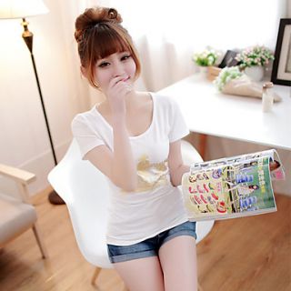 E Shop 2014 Summer Korean Maxi Crown Print Slim Short Sleeve T Shirt (White)