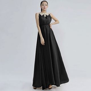 Color Party Womens Golden Lace Slim Fit Long Dress (Black)