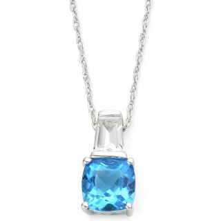 Simulated Blue Topaz & White Sapphire Pendant Sterling Silver, Womens