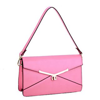Global Freeman Womens European Free Man Solid Color Leather Messenger Bag(Pink)