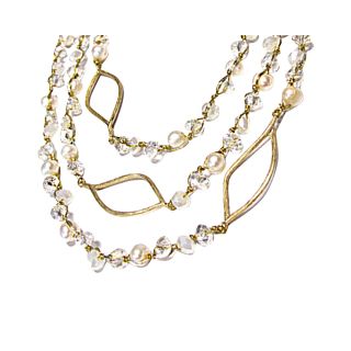 Silver Tone & Pearl Triple Row Chain Necklace, White