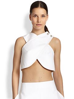 Carven Cotton Crossover Cropped Top   White