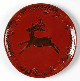 North Pole Trading Co. Pine Retreat Red Salad Plate, Fine China Dinnerware   All