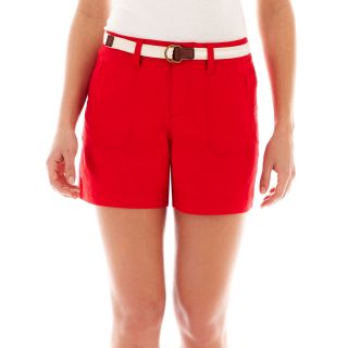 St. Johns Bay St. John s Bay Belted Twill Shorts, Red, Womens