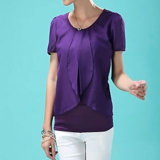 E Shop 2014 Summer Slim Ruffle Short Sleeve Chiffon Shirt (Purple)