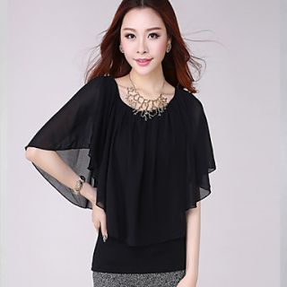 E Shop 2014 Maxi Bat Sleeve Chiffon Shirt (Black)