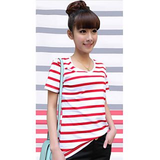 E Shop 2014 Summer Stripes V Neck Short Sleeve T Shirt (Red White)