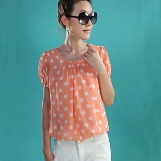 E Shop 2014 Summer White Polka Dots Loose Fit Short Sleeve Chiffon Shirt (Orange)