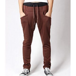 WK777 Mens Slim Elasticleisure Low Harem Pants(Coffee)