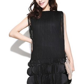 Qcqy 3D Floral Chiffon Sleeveless Dress (Black)