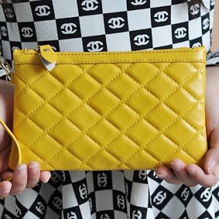 Womens Quilted Genuine Leather Cowhide Fashion Day Clutches Purse Wallet