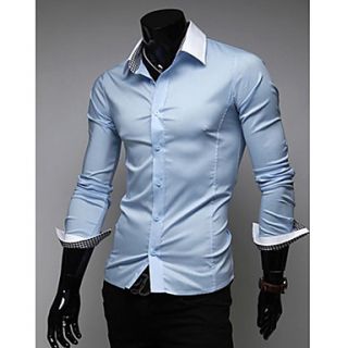 MenS Plaid Cuffs Neckline Mixed Long Sleeve Shirt