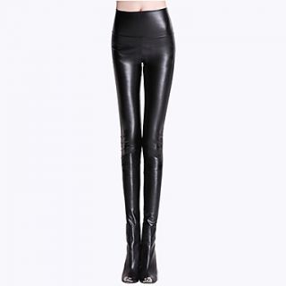 Jingpin High Waisted Tight Thin Leather Pants (Black)
