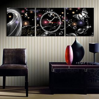 Modern Style Black Wall Clock in Canvas 3pcs