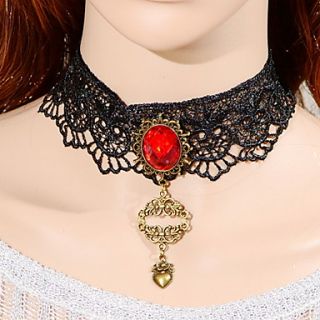 OMUTO Red Ruby Lace Aestheticism Fashion Necklace (Black)