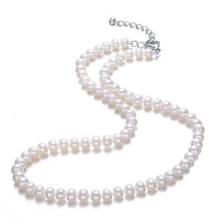 Luckypearl Womens 925 Silver Pearl Curve 5 6mm Natural Pearl Necklace PN0032WM25253