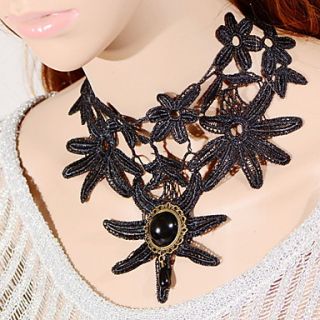 OMUTO Fashion Lace Vintage Flowers Collar Necklace (Black)