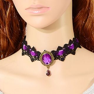 OMUTO Korean Gemstone Fashion Pendant Necklace (Purple)