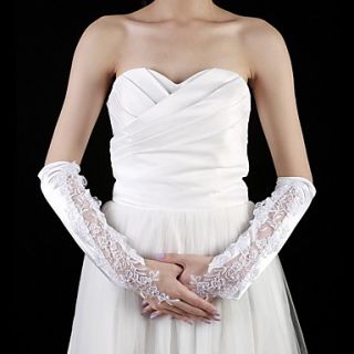 Satin Elbow Length Fingerless Bridal Gloves With Embroidery (More Colors)