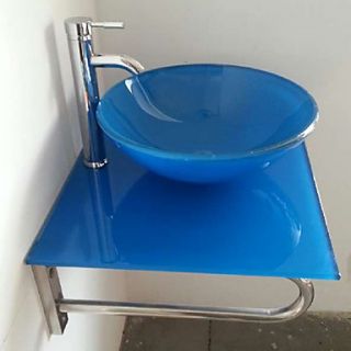Contemporary Blue Round Bathroom Sink with Bathroom Water Drain Bathroom Faucet