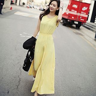 QianyuCasual Sexy Backless Slim Vest Long Dress(Yellow)
