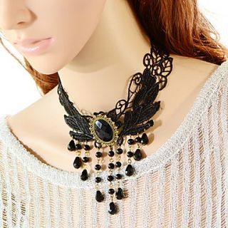 OMUTO Multilayer Hollow Out Diamond Water Droplets Lace Necklace (Black)