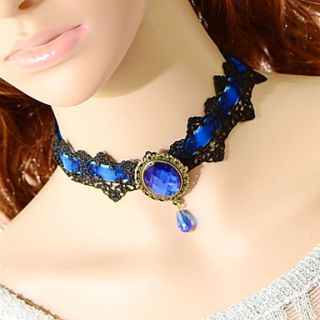 OMUTO Korean Diamond Fashion Pendant Necklace (Blue)