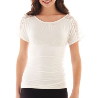 By & By Short Sleeve Lace Shoulder Top, White