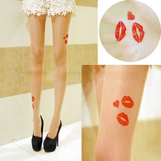 Sexy Thin 20D Red lips Tattoos Cover Yarn Pantyhose