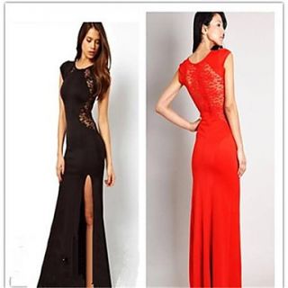 Women New Fashion Eeropean and American Style Round Collar Slim Sexy Split Long Maxi Dress