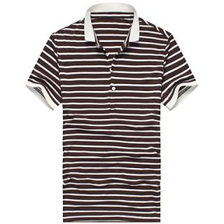 Lucassa Mens Simple Lapel Stripes Short Sleeve T Shirt(Screen Color)