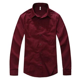 Lucassa Mens Korean Solid Color Slim Long Sleeve Shirt(Wine)