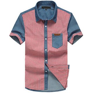 Lucassa Mens Fashion Short Sleeve Contrast Color Check Casual Shirt(Screen Color)