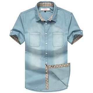 Lucassa Mens Fashion Short Sleeve Casual Denim Shirt(Screen Color)