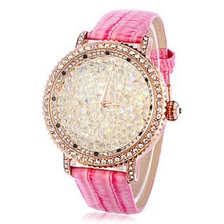 Unique Womens Quartz Movement With Rhinestone Leather Band Analog Wrist Watch(More Colors)