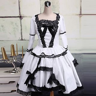 White and Black Lace Trim Cotton Gothic Lolita Dress