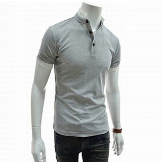 ZHELIN Mens Simple Short Sleeve Bodycon Stand Collar Light Gray 100% Cotton T Shirt