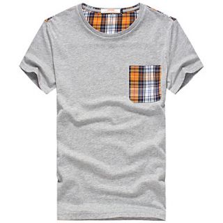 Lucassa Mens Simple Check Pocket Short Sleeve Casual T Shirt(Light Gray)