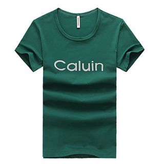 LangXin Mens Round Collar Casual Letter Print Solid Color Short Sleeve T Shirt(White,Black,Green)