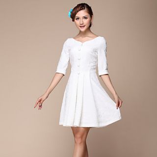 Lifver Womens Single Breast Cropped Sleeve White Dress