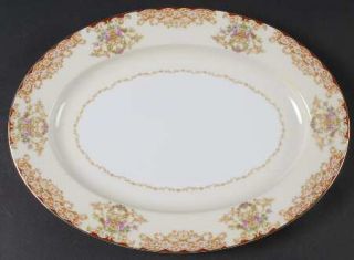 Noritake Rosebud 11 Oval Serving Platter, Fine China Dinnerware   Red & Tan Edg