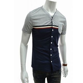 ZHELIN Mens V Neck Short Sleeve Bodycon Contrast Color Navy Blue 100% Cotton T Shirt