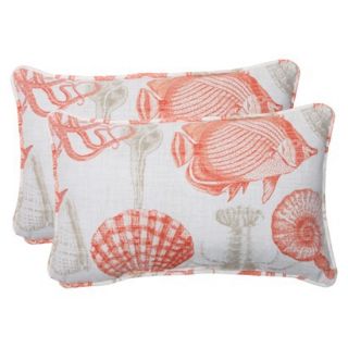 Outdoor 2 Piece Rectangular Throw Pillow Set   Orange/Tan Sealife