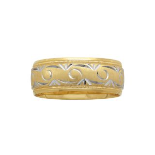 Mens 8mm Swirl Pattern Wedding Band in 10K Two Tone Gold, Two Tone