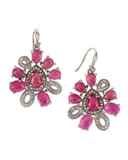 Ruby & Champagne Diamond Flower Dangle Earrings