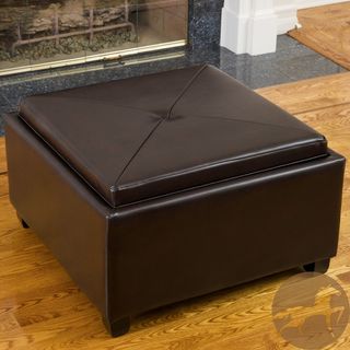 Christopher Knight Home Nathan Chocolate Leather Tray Top Ottoman (Bonded leatherUpholstery color Chocolate brownTop is removable and useful as serving traysIdeal for extra seating, storage or resting your feetEspresso stained hardwood legsSome assembly 